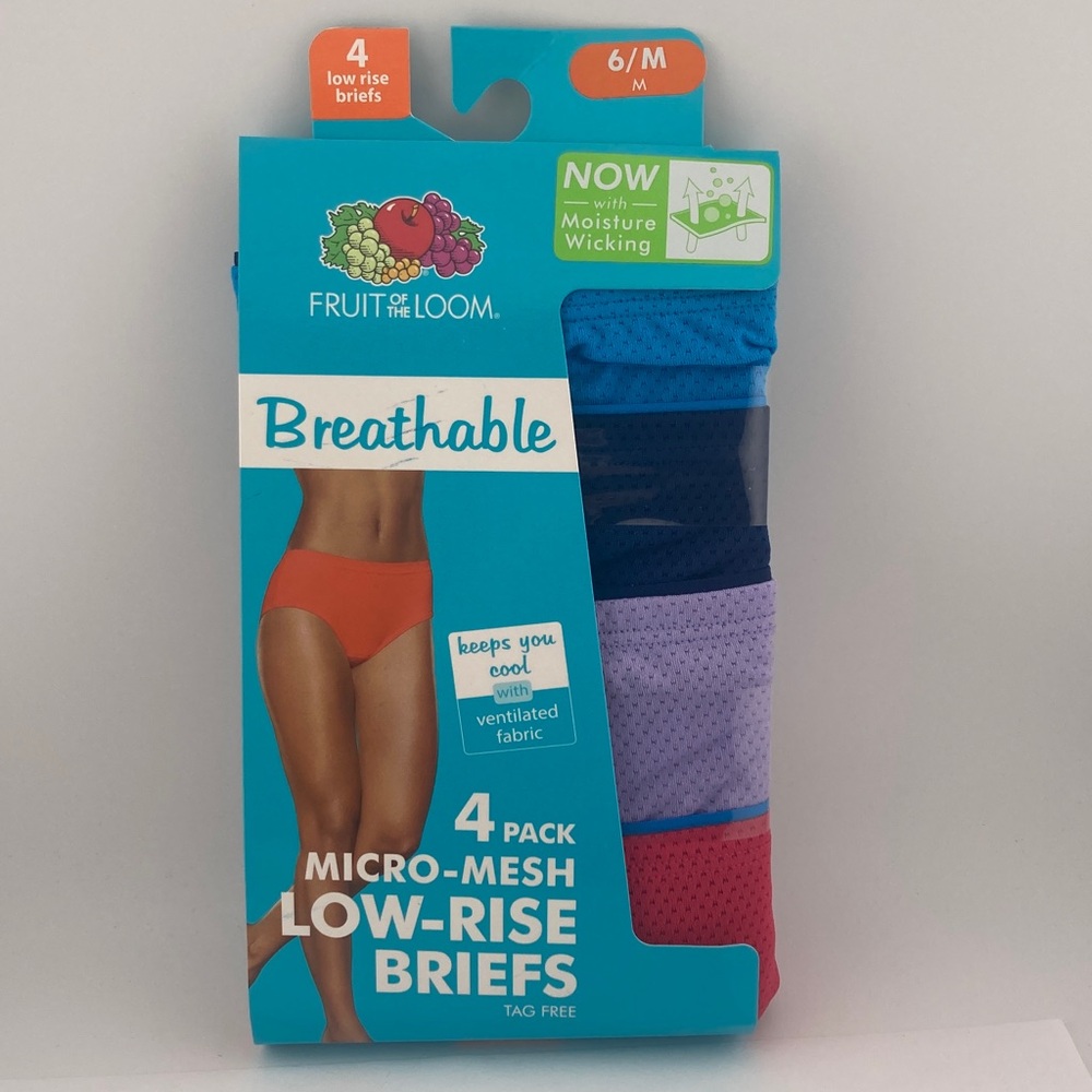 Fruit of the Loom Breathable Micro Mesh Low Rise Briefs Panties Underwear Size 6
